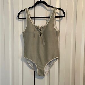 Rylee + Cru Olive Green Ribbed One-Piece Swimsuit with Contrast Trim